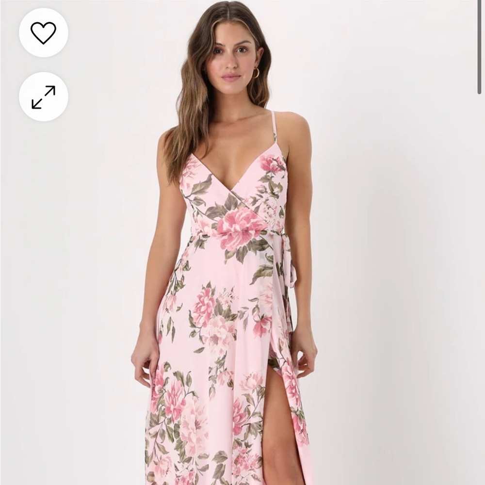 Lulu’s Oh-So Romantic Pink Floral Print Sleeveless Wrap Maxi Dress Medium